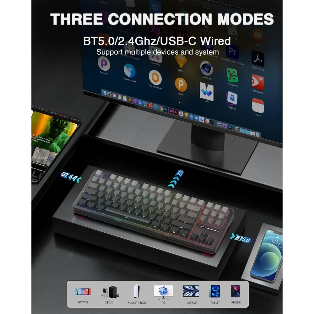 AULA F87 Pro Wireless Mechanical Keyboard 75% TKL Hot Swappable RGB Backlit